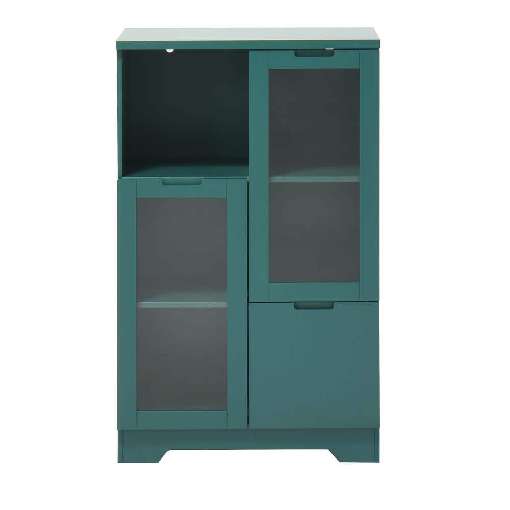 Green 39.4 in. Wood Storage Cabinet with 2 Glass Door and Storage Space Flo