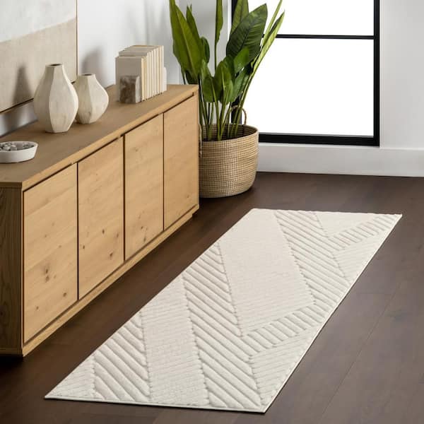 Amal High-Low Geometric Indoor/ Outdoor Cream 3 ft. x 8 ft. Outdoor Runner Rug