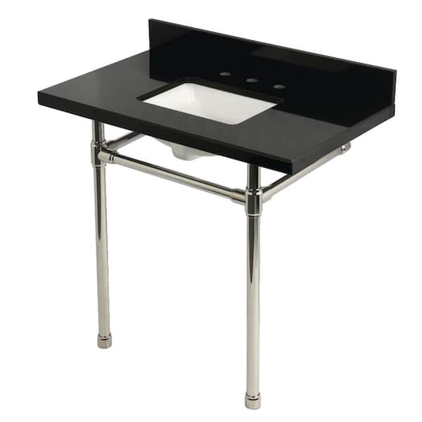 Dreyfuss 36 in. x 22 in. Console Sink Combo in Black Granite/Polished Nickel with Legs