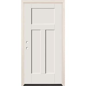 36 in. x 80 in. 3 Panel Craftsman Right-Hand Unfinished Fiberglass Prehung Front Door w/4-9/16" Frame and Bronze Hinges