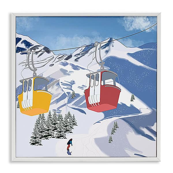 Ski Lift over Vast Mountain by Ashley Singleton White Framed Sports Giclee Art Print 24 in. x 24 in.
