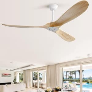 60 in. Indoor/Outdoor Modern White Wood Ceiling Fan without Light and 6 Speed Remote Control