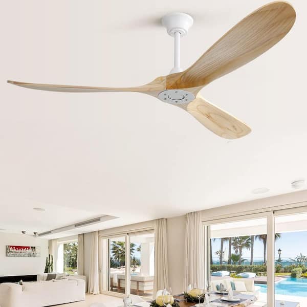60 in. Indoor/Outdoor Modern Solid White Wood Ceiling Fan with Downrod and 6-Speed Remote Control Included