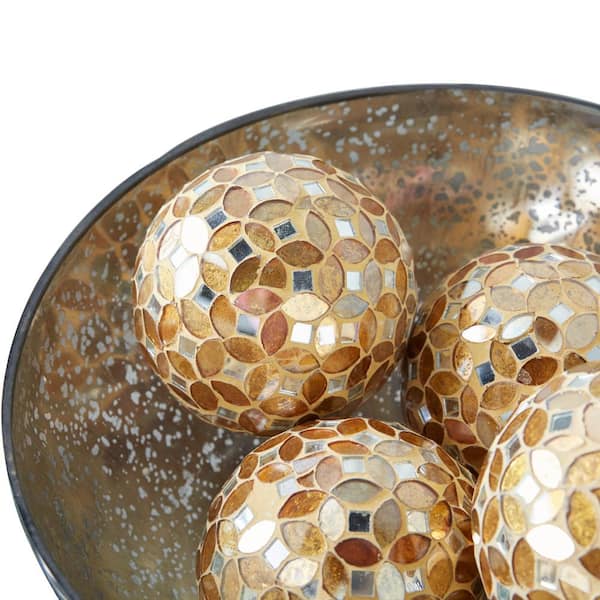 Gold Handmade Glass Mosaic Orbs & Vase Filler (4- Pack)