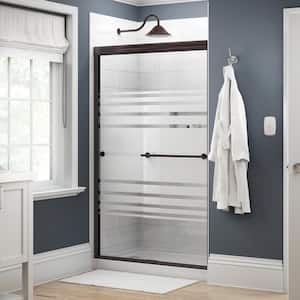 Traditional 47-3/8 in. W x 70 in. H Semi-Frameless Sliding Shower Door in Bronze with 1/4 in. Tempered Transition Glass