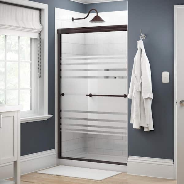 Delta Traditional 47-3/8 in. W x 70 in. H Semi-Frameless Sliding Shower Door in Bronze with 1/4 in. Tempered Transition Glass