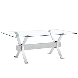Modern Rectangle Clear Glass Pedestal Dining Table Seats for 6 (79.00 in. L x 30.00 in. H)