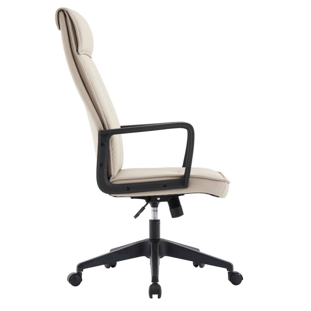 Tan High-Back Leather Office Chair with Fixed Arms