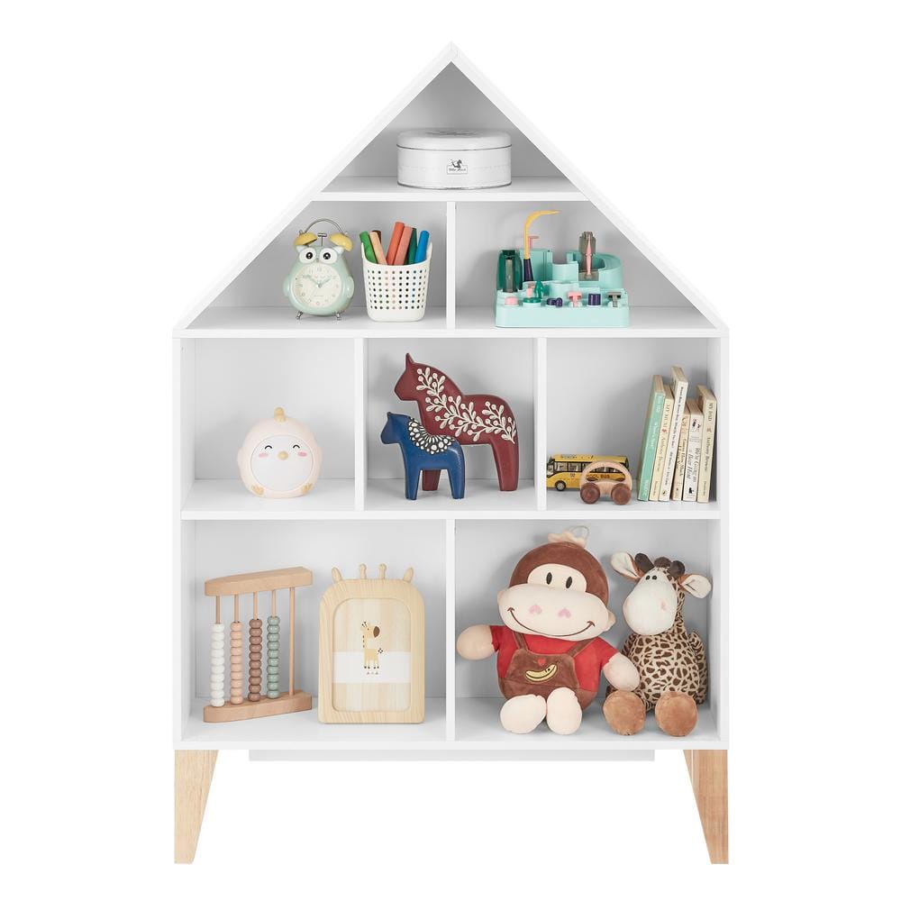 Steiner White Dollhouse 8-Compartment Kids Bookshelf with Beech Legs
