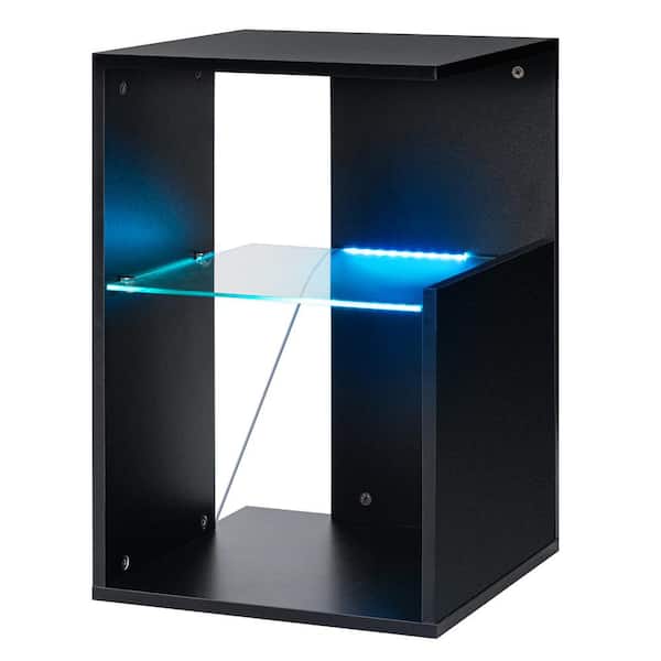 Hommpa Modern LED Black Nightstand End Table 23.62 in. H x 15.75 in. W x 15.75 in. D with Open Storage
