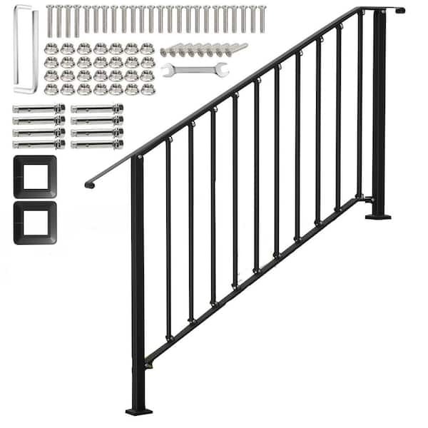 Outdoor Stair Handrails 5-Steps Black Wrought Iron Railing Kits for Concrete or Wooden Porch Steps