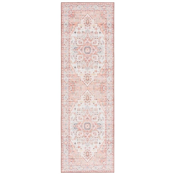 SAFAVIEH Arizona Light Rust/Beige 3 ft. x 8 ft. Distressed Border Ornate Machine Washable Runner Rug