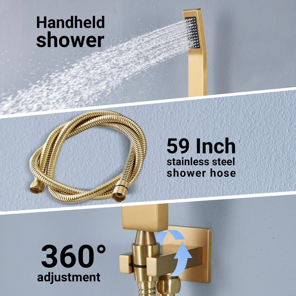 Large Brushed Gold Dual Ceiling Mounted Shower System with Body Jets
