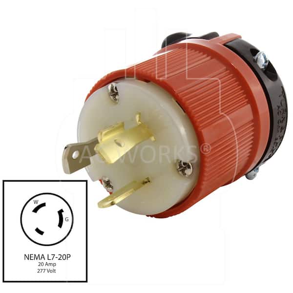 AC WORKS NEMA L7-20P 20A 277V 3-Prong Locking Male Plug with UL, C