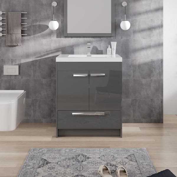 Lugano 30 in. Single Sink Gray Bath Vanity with White Acrylic Top (Assembled)
