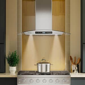30 in. 400 CFM Convertible Kitchen Wall Mount Range Hood in Stainless Steel with Glass Cover and LED Lights