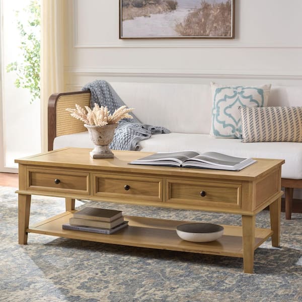 Manelin 23.5 in. Natural Rectangle Wood Coffee Table
