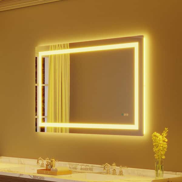 60 in. W x 36 in. H Rectangular Frameless Anti-Fog LED Light Wall Bathroom Vanity Mirror with Backlit and Front Light