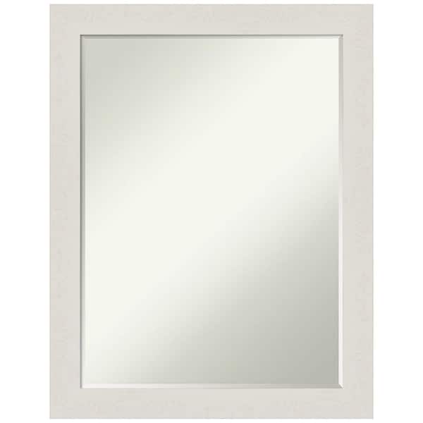 Amanti Art Rustic Plank White Narrow 21.5 in. x 27.5 in. Petite Bevel Farmhouse Rectangle Framed Bathroom Wall Mirror in White