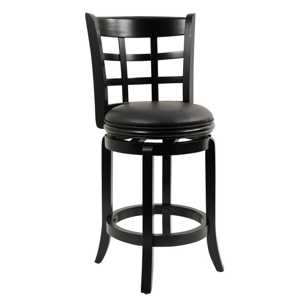 Kyoto 29" Black Swivel Barstool with Leather Seat
