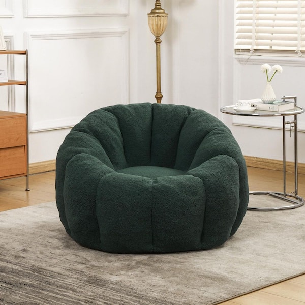 Green Faux Fur Bean Bag Chair with Armrests, Memory Foam Filled Lounge Chair for Living Room or Bedroom