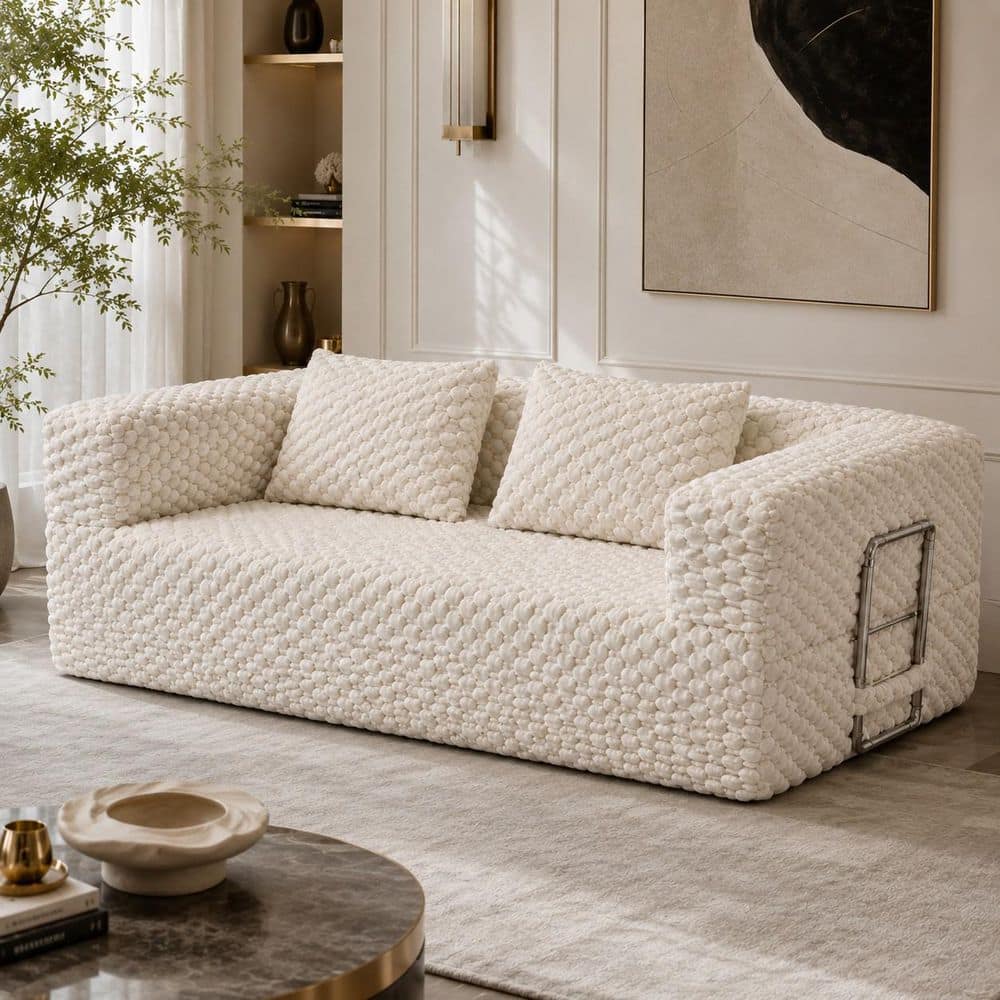 Beige Chenille Convertible Sleeper Square Arm Chaise Lounge price history on PriceWatchPro