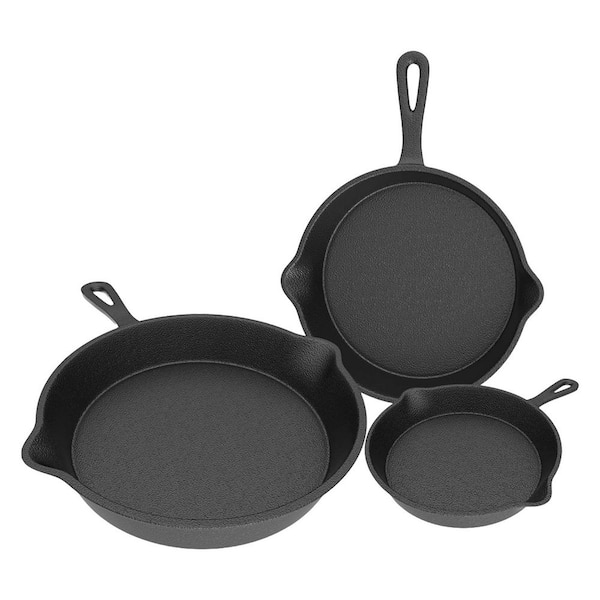 Cast Iron Skillets 3 Piece Set Pre-Seasoned Cookware Set for Frying Saute Baking Oven Stove Grill Induction