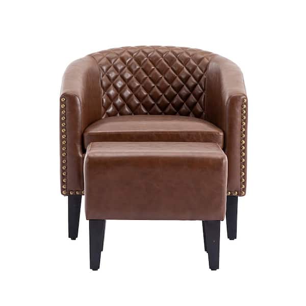 PUDO Brown PU Leather Accent Chair with Ottoman Armchair03-Brown ...