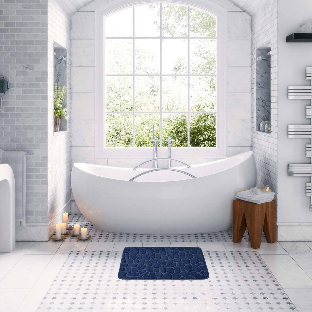 Navy Blue Memory Foam Cobble Stone Bath Mat
