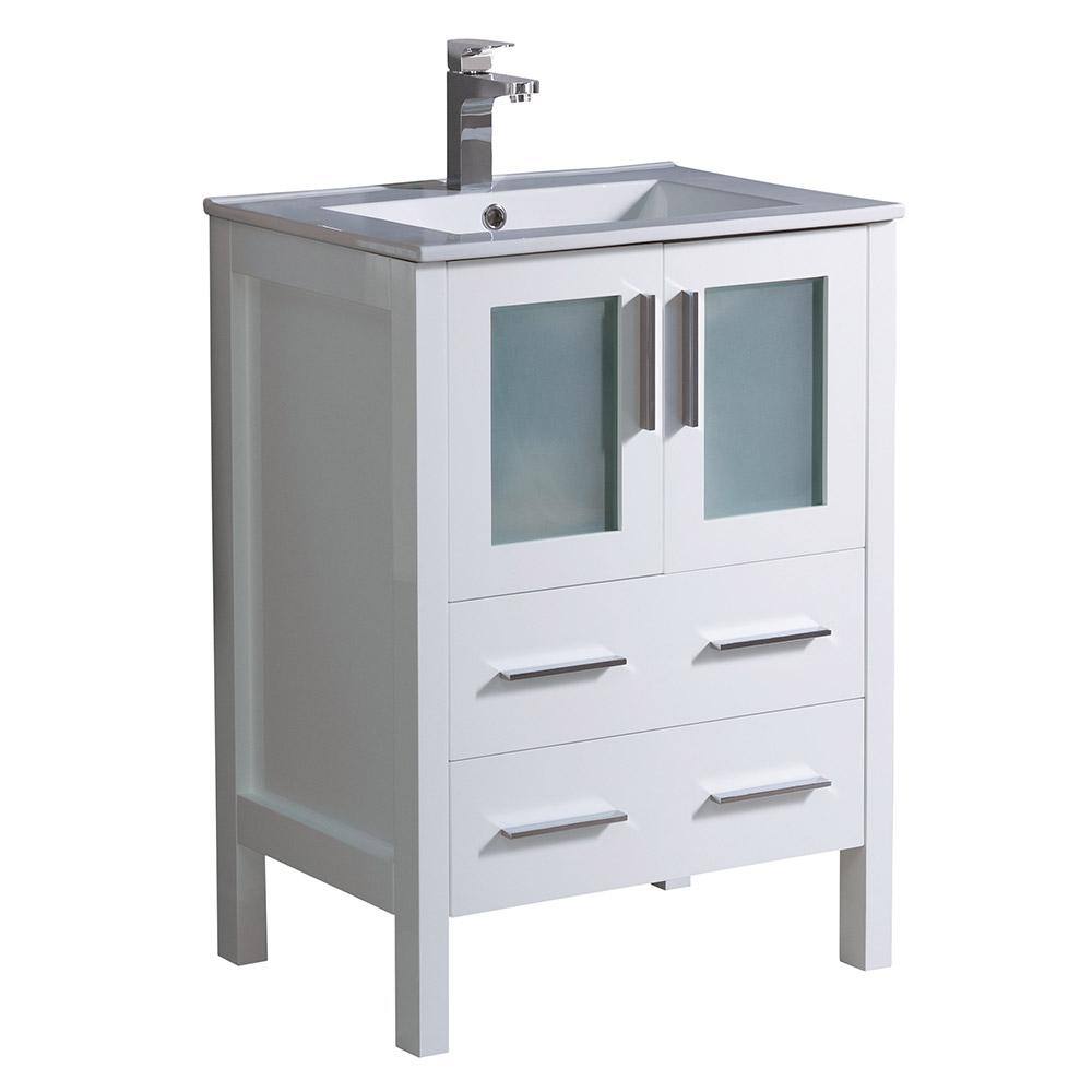 24" Modern White Engineered Wood Bathroom Vanity with Integrated Ceramic Sink