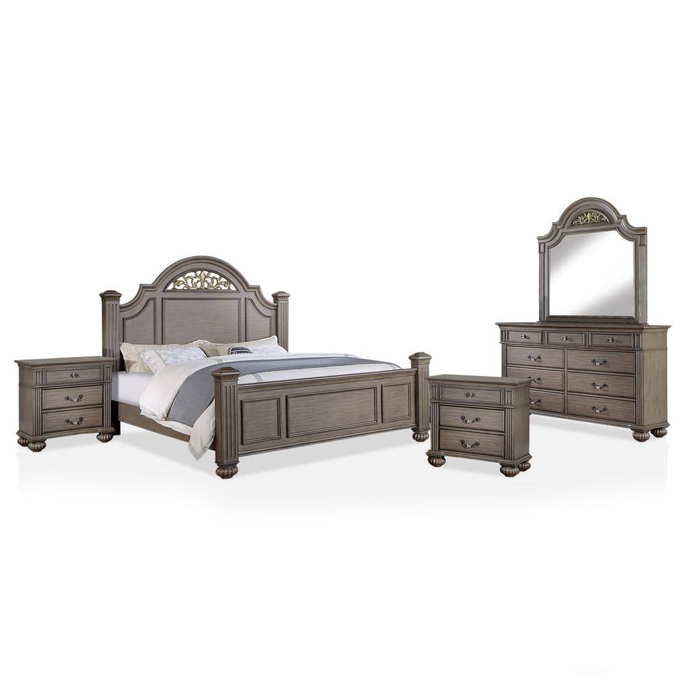Furniture of America Stablewatch 5Piece Wood Gray California King Bedroom Set IDF7129GYCKNDM