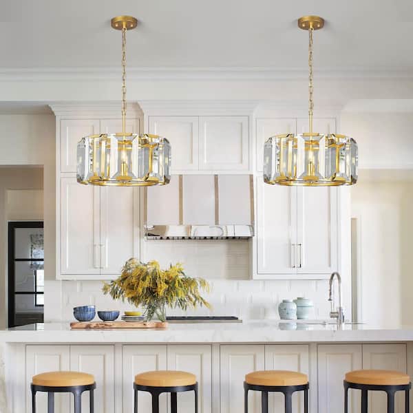 Home Lighting 17.71 in. 6-Light Gold Modern Rectangle Crystal Chandeliers Semi Flush Mount Ceiling Light Fixture