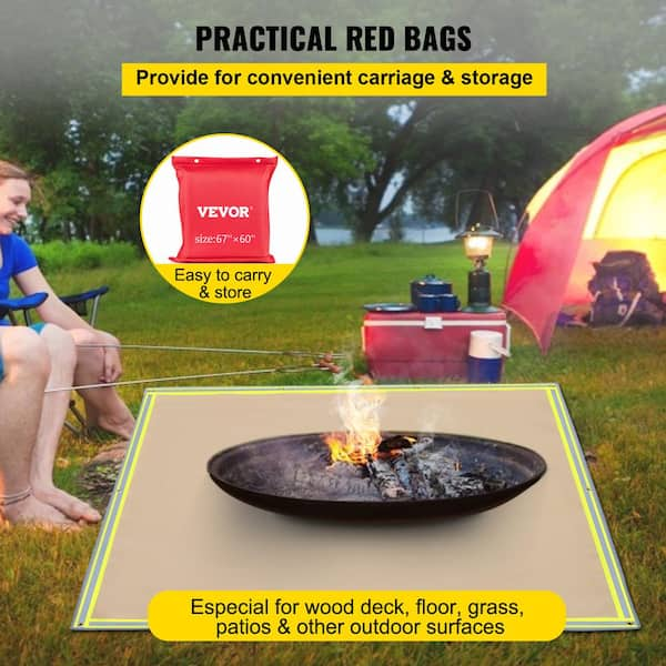 VEVOR Emergency Fire Pit Mat 67 in. x 60 in. Welding Blanket 1022°F Fiberglass with 10 Steel Grommets for BBQ Oven Stove