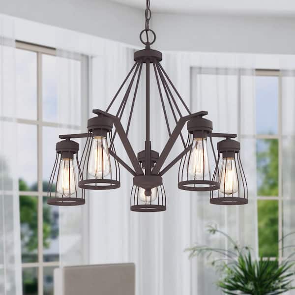 Designers Fountain Brooklyn 5-Light Bronze Rustic Classic Chandelier for Dining Areas with (5) Vintage Style E26 Bulbs Included