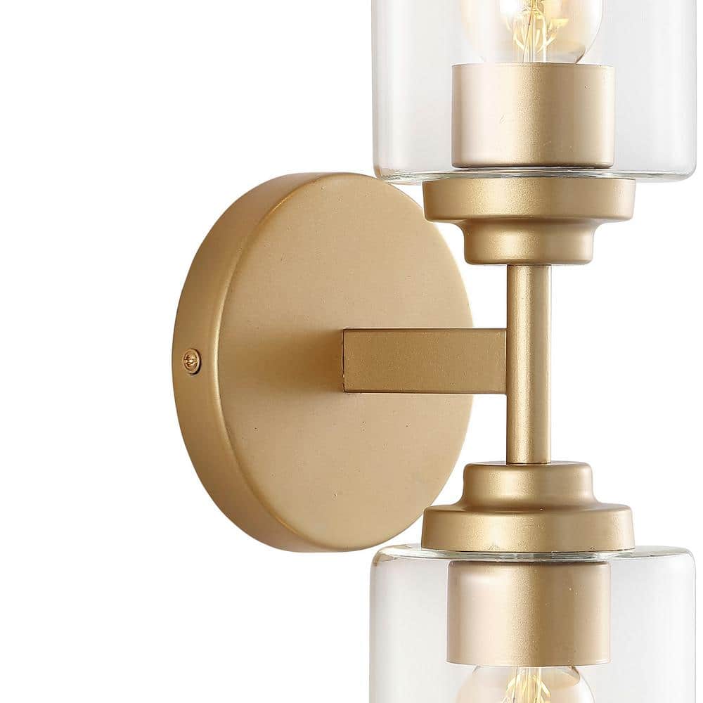 Giles 16" Brass Gold Cylinder Vanity Sconce with Clear Glass