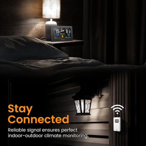 Augbeer Black Wireless Indoor Outdoor Weather Station with Color