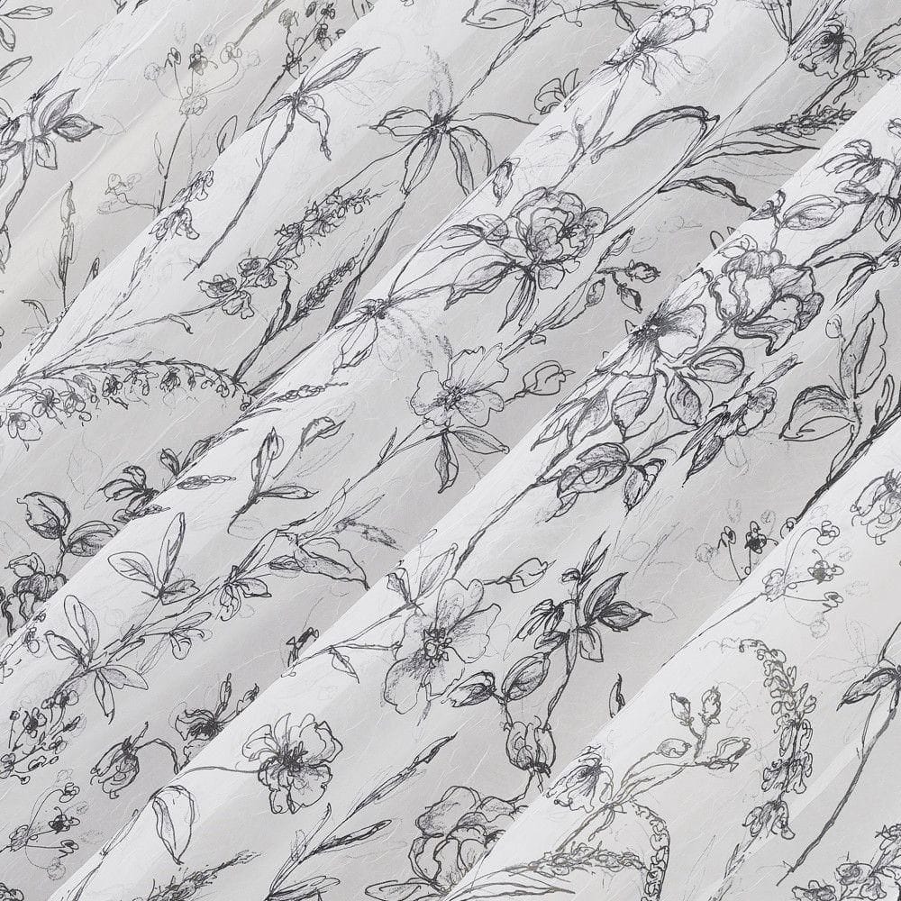 Black and White Floral Sheer Rod Pocket Curtain Panel 51" x 63"