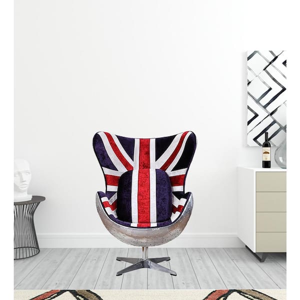 HomeRoots Amelia 46 in. Red White and Blue Velvet Occasional Chair with Swivel