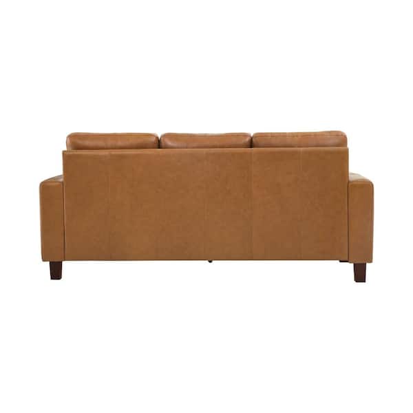 OrangeOne 84 in. Genuine Leather Couch Square Arms 3-Seat Sofa in