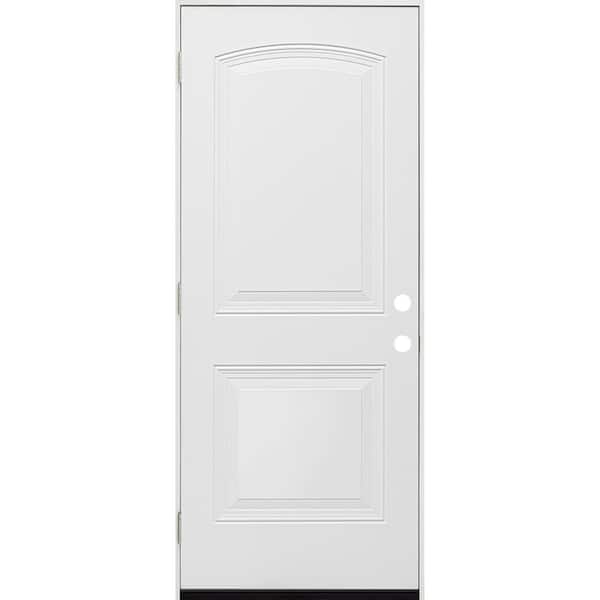 Steves & Sons 36 in. x 80 in. Element 2-Panel Roundtop Right-Hand Outswing Wt Prime Steel Prehung Front Door w/ 4-9/16 in. Frame