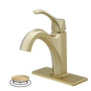 Single-Handle Single-Hole Farmhouse Bathroom Faucet Bathroom Drip-Free Lavatory RV Sink Faucet in Brushed Gold