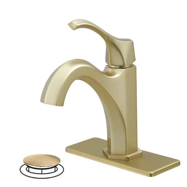 BWE Single-Handle Single-Hole Farmhouse Bathroom Faucet Bathroom Drip-Free Lavatory RV Sink Faucet in Brushed Gold