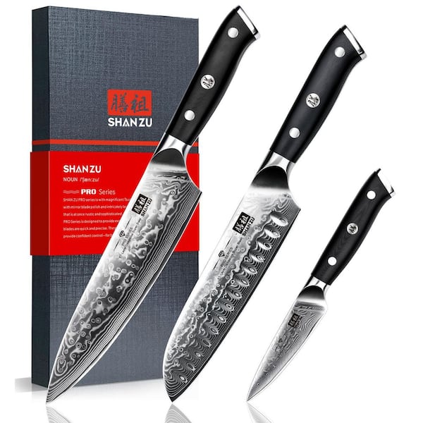 8 in. Full Tang Japanese Super Steel 3-Piece Damascus High Carbon Professional Ultra-Sharp Kitchen Chef Knife Set
