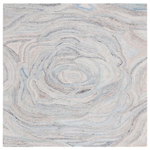 Abstract Beige/Blue 6 ft. x 6 ft. Floral Eclectic Square Area Rug