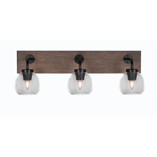 Unbranded Kirby 26 in. 3-Light Matte Black and Painted Distressed Wood-look Metal Vanity Light