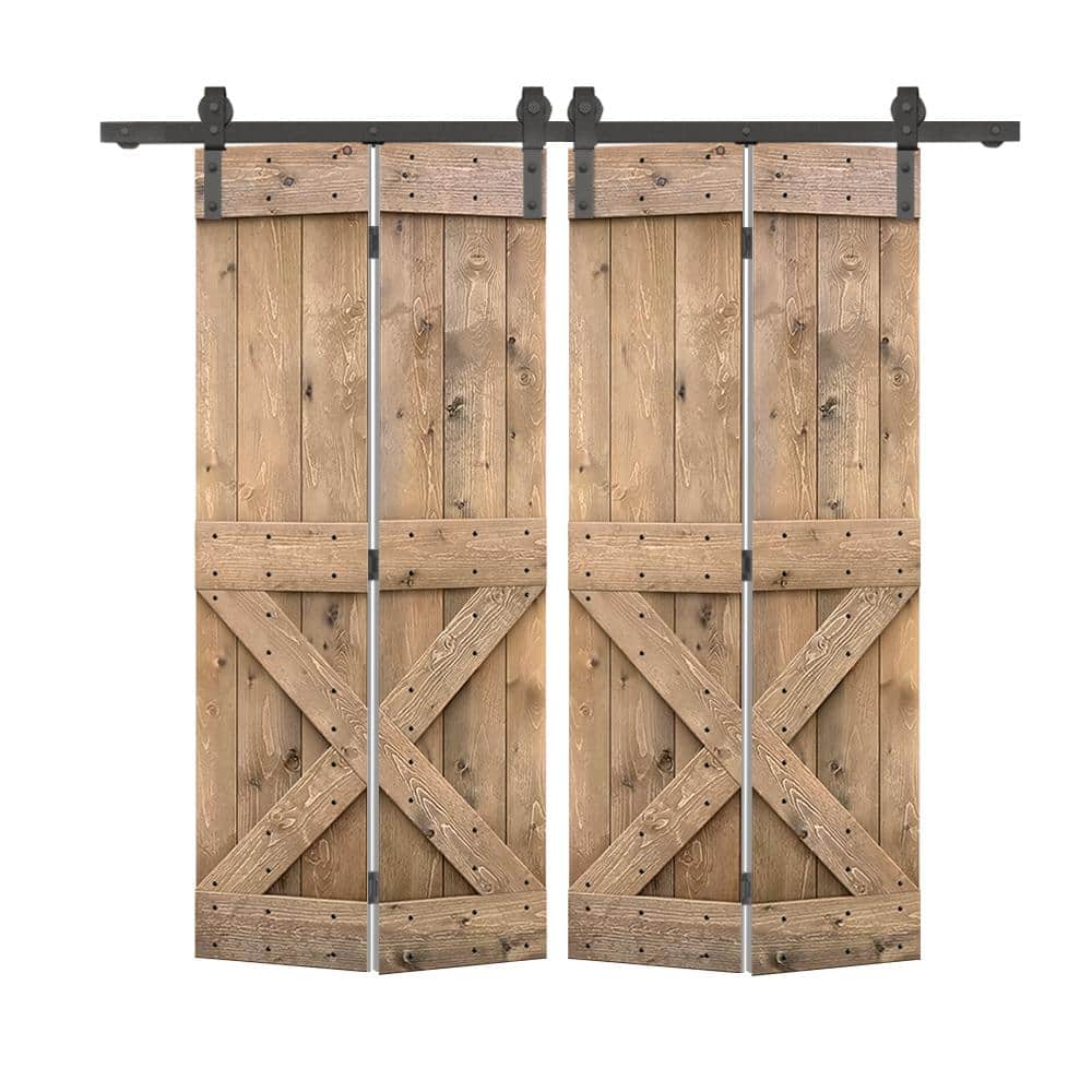 72 in. x 80 in. Mini X Series Solid Core Light Brown Stained DIY Wood Double Bi-fold Doors with Sliding Hardware Kit price history on PriceWatchPro