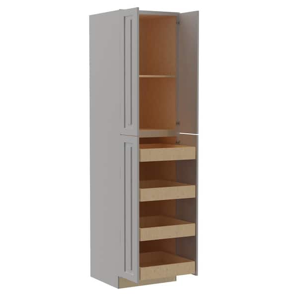 Home Decorators Collection Grayson Pearl Gray Painted Plywood Shaker Assembled Pantry Kitchen Cabinet 4 ROT Soft Close 24 in W x 24 in D x 96 in H