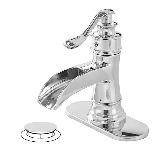 HOMEMYSTIQUE Single Handle Single Hole Bathroom Faucet with Drain Kit Included and Corrosion Resistant,Detachable in Polished Chrome
