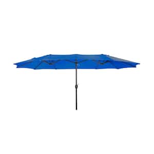 Bali Outdoor Double Sided 15 ft. x 9 ft. Rectangular Twin Market Patio Umbrella with Crank in Royal Blue