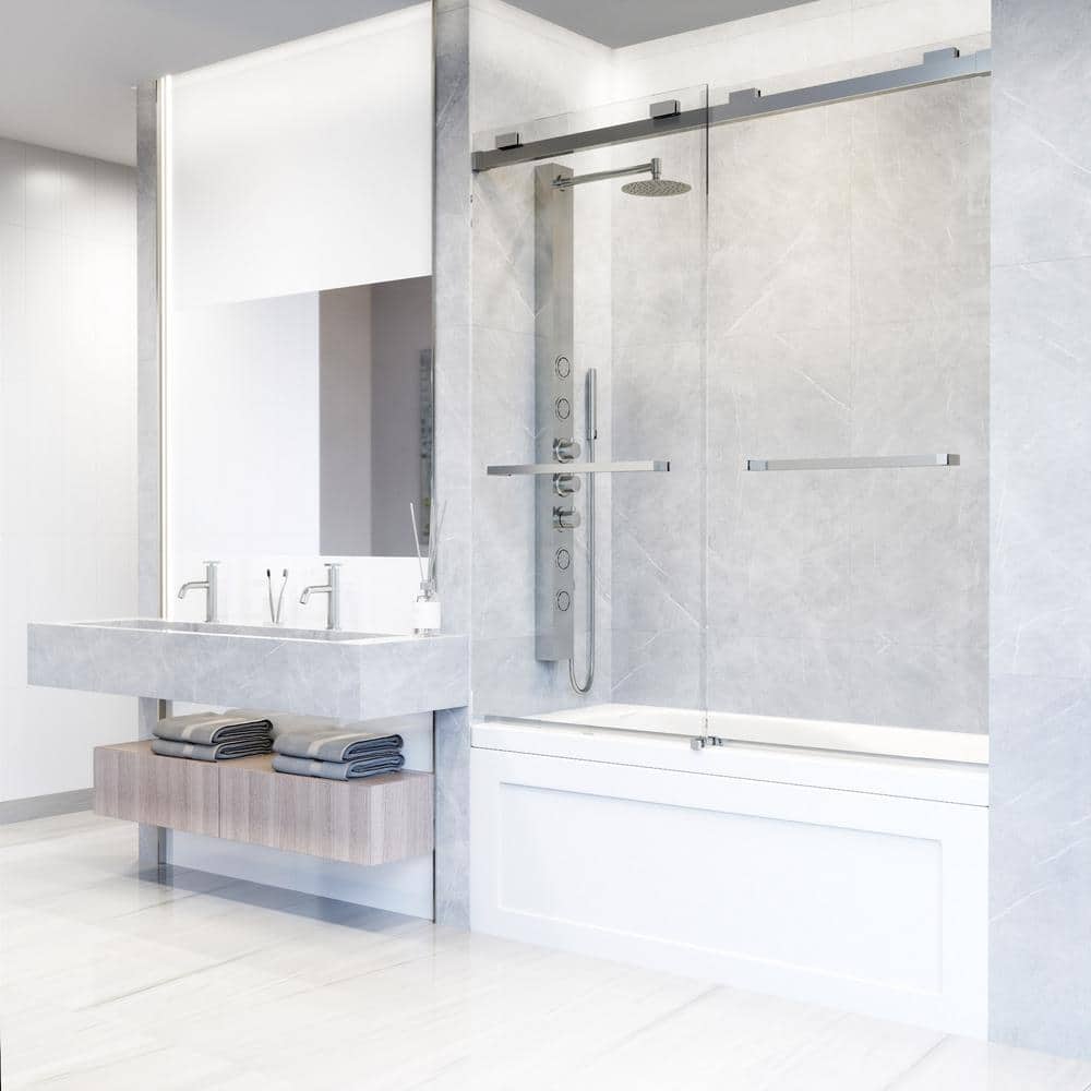 Houston 56-60" Frameless Chrome Sliding Tub Door with Clear Glass